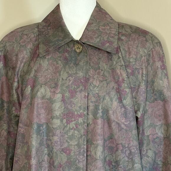 VTG London Fog Raincoat Women's 10 Dusty Floral Print Trench Coat Classic 80's - Picture 2 of 14